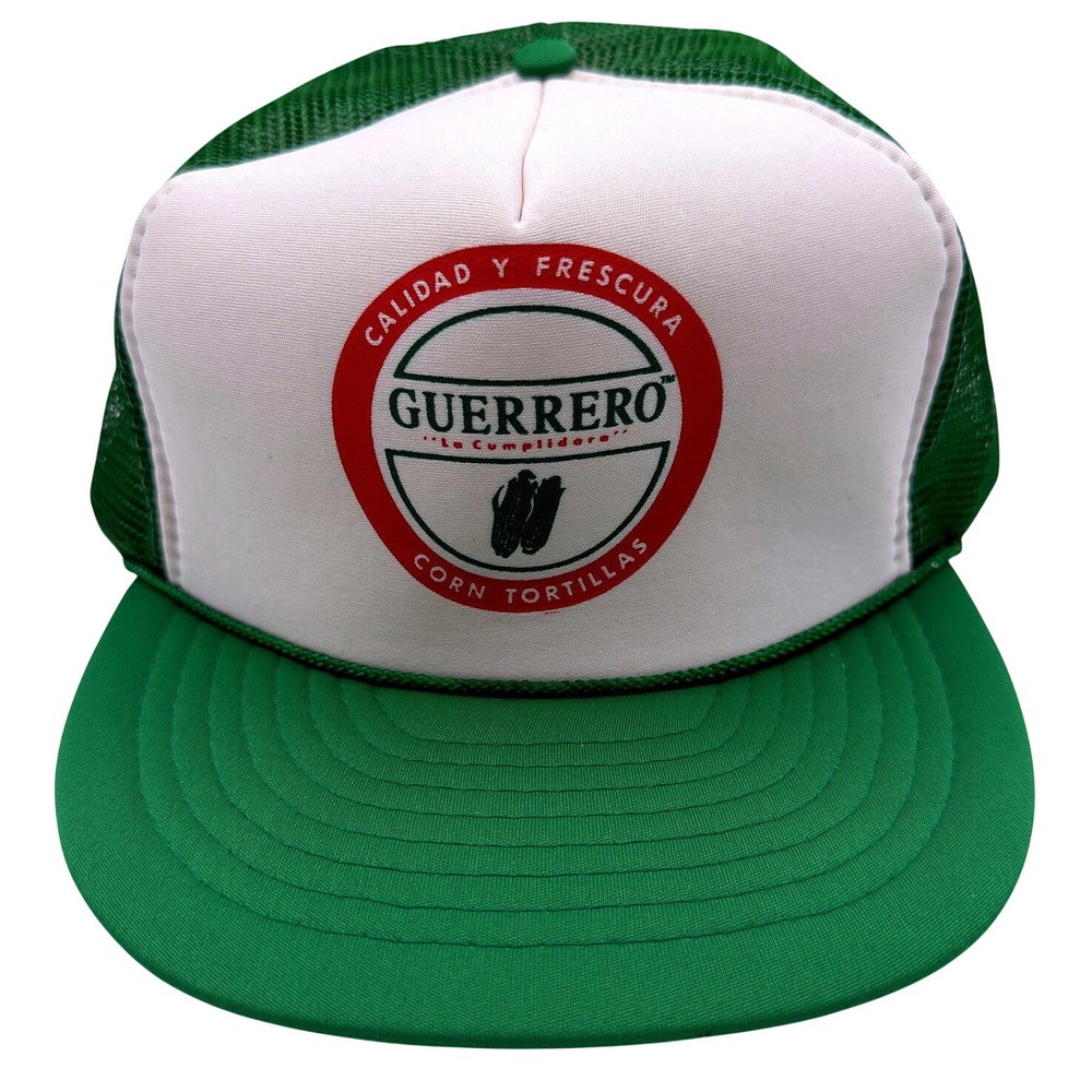 Vtg Guerrero Corn Tortillas Trucker Hat 1980's Green White Snapback Nissin Cap